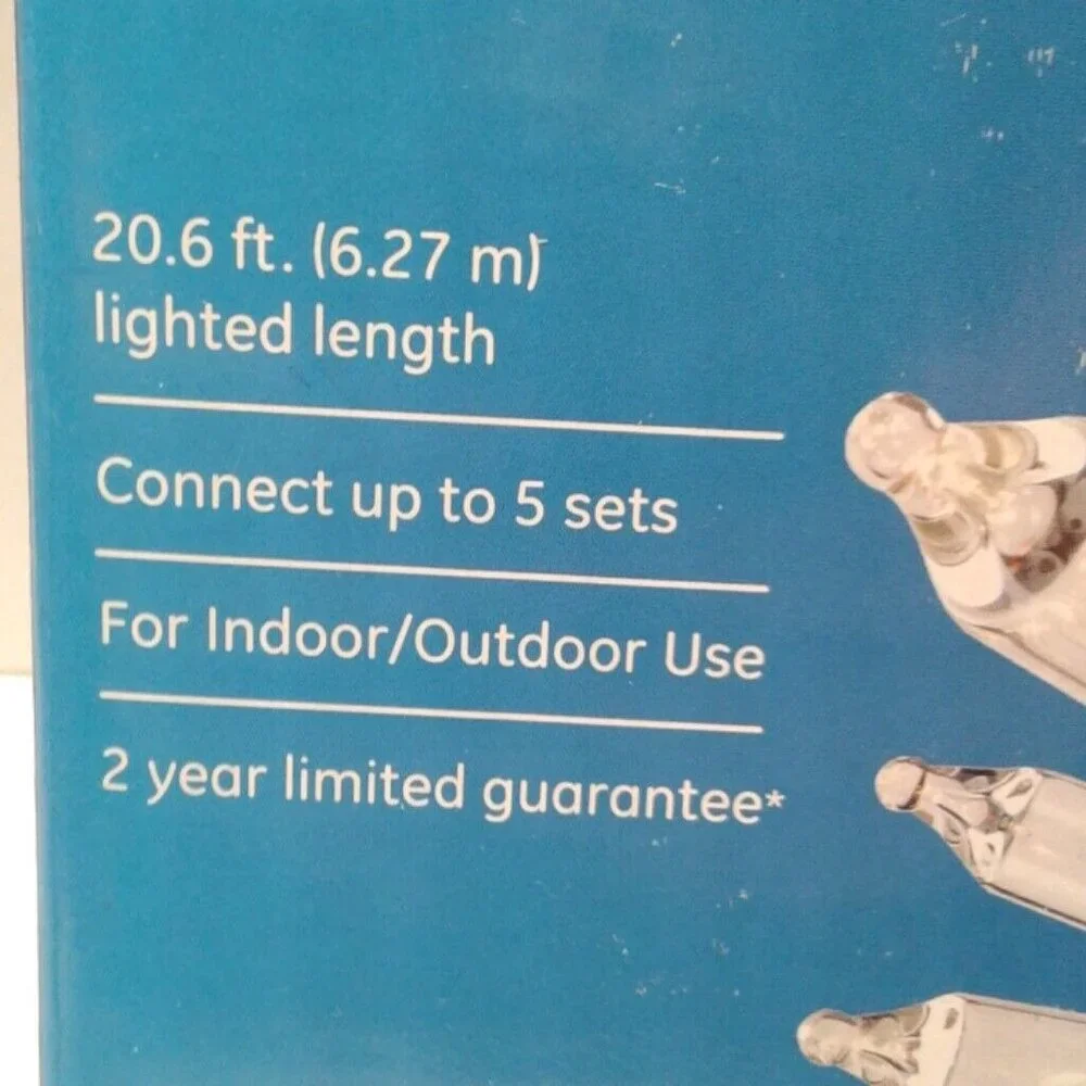 GE 100 Miniature String Lights Clear Bulbs Green Wire 20.6 Ft Indoor Outdoor Use